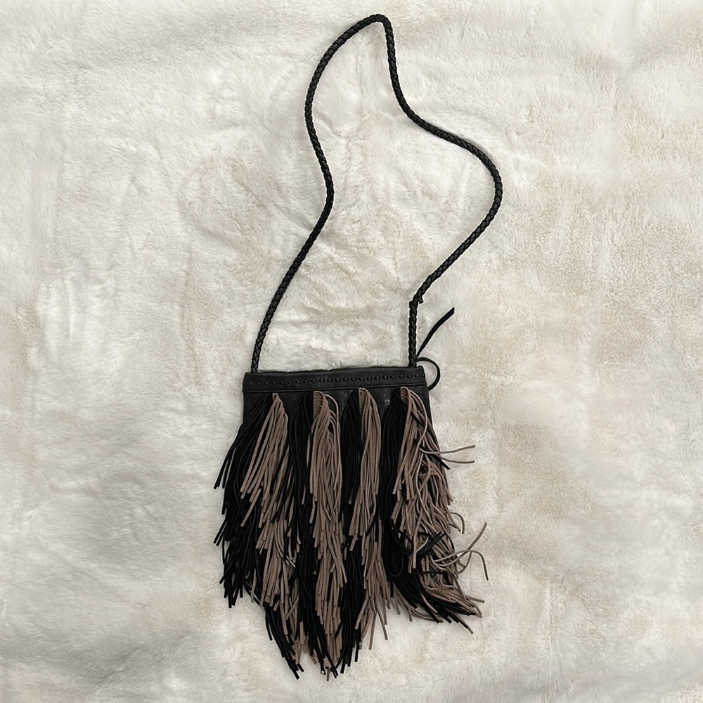 SAM EDELMAN JANE BLACK BROWN FRINGES LEATHER CROSSBODY SHOULDER BAG PURSE